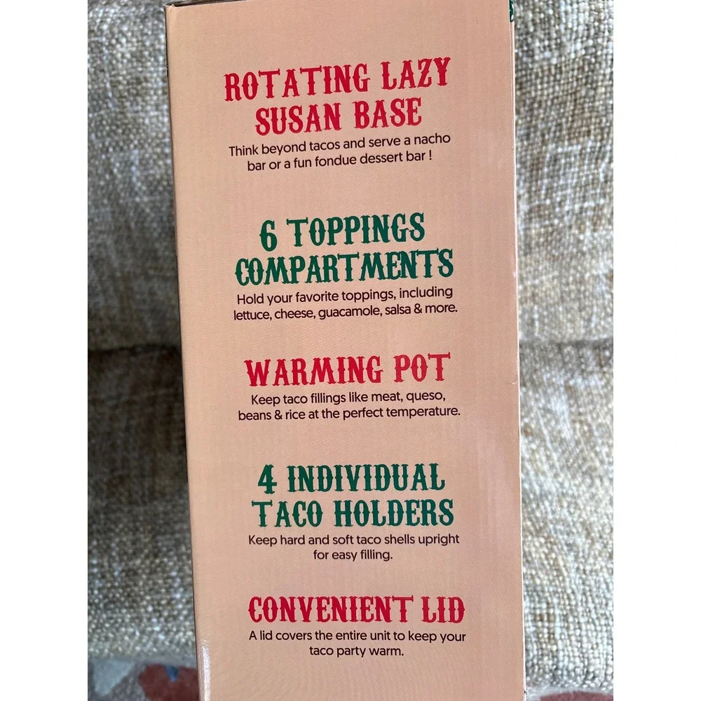Kusini Lazy Susan Taco Bar Electric Warming Pot 6 Compartments 4 Taco HoldersNew